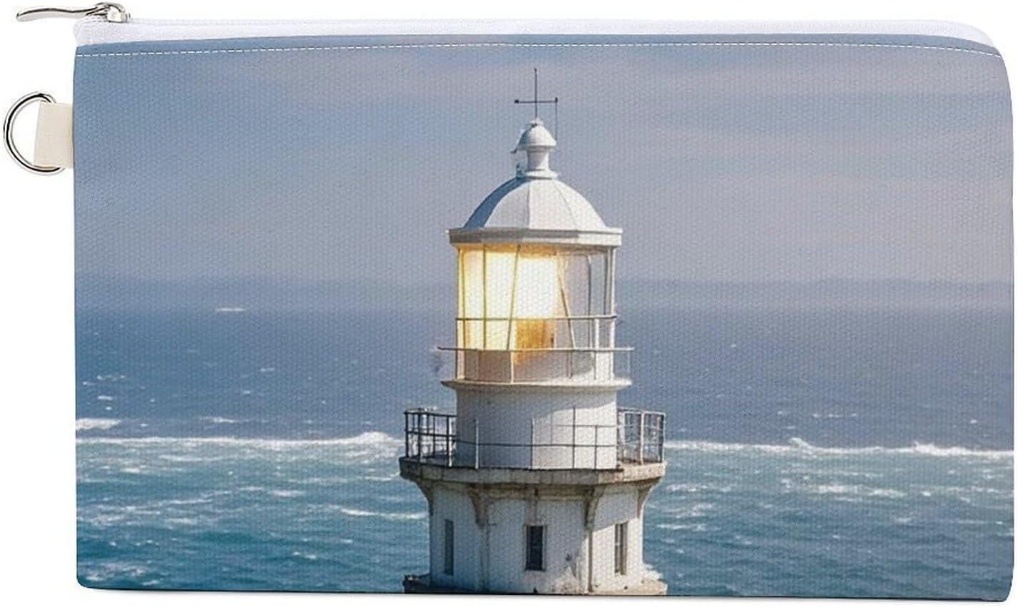 Lighthouse Sandbeach Coin Purse Coin Pouch with Zipper for Men Women Portable Change Wallet Canvas Coin Bag