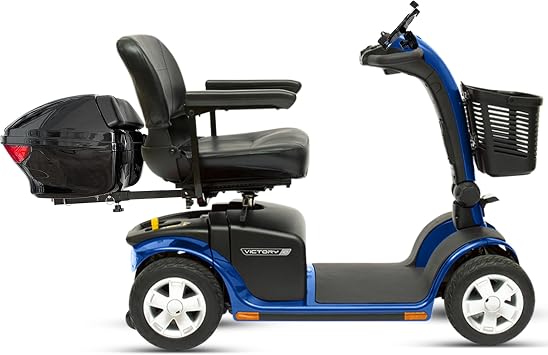Pride Victory 10 4-Wheel Mobility Scooter + Rear Storage Pod, Phone Holder, Rear Basket, 400 Lbs Capacity, Foldable Seat, 15 Mile Range, Easy Turn Feature, Viper Blue, 18" Wide Seat