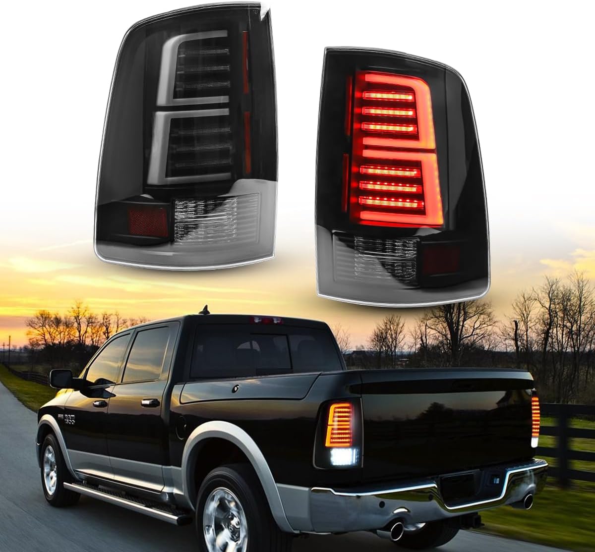 Nixon Offroad LED Tail Lights for 2009-2018 Dodge Ram 1500 2500 3500 (Not Fit Factory LED Model) Tail Lamps LED Rear Lights Assembly with Reflector for 2019-2024 Ram 1500 Classic, Smoke Lens