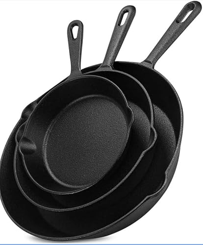 Cast Iron Skillet Set of 3, Pre-Seasoned Frying Pans | 3-Piece Cookware Set, Oven Safe, All Cooktops Compatible, Even Heat Distribution, Long Handle Design