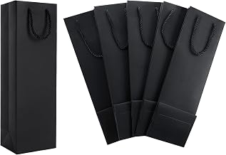 (200) LOLYSIC 20 Pack Black Wine Bags, 13.8" x 4.3" x 3.5" Wine Bags Bulk Kraft Paper Wine Gift Bags with Handles, Wine Bottle Paper Bags Retail bags for Festival Holiday Celebrations
