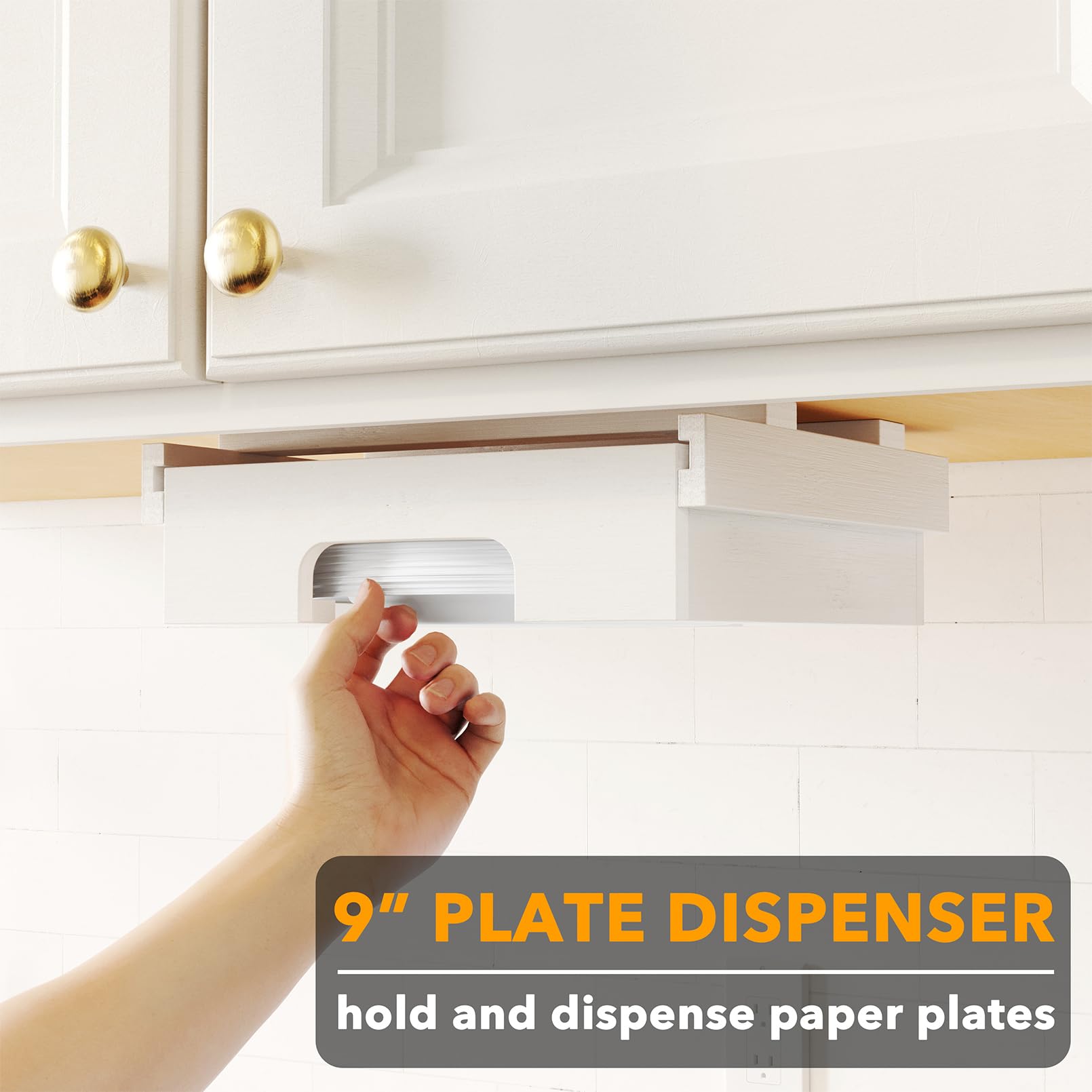 SpaceAid Dispensador de Platos de Papel de 9 Pulgadas, Soporte de Platos de bambú para Debajo del gabinete, Soporte Vertical para encimera de Cocina, Organizador de encimera (para Platos de 9