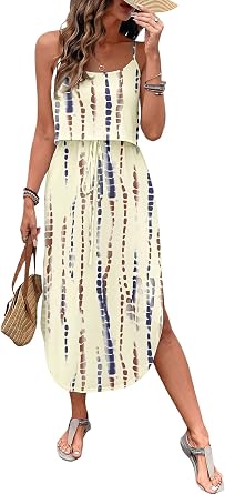 RoseSeek Womens Spaghetti Strap Tank Top Beach Vacation Summer Sundresses | Maxi Dress, Cruise Outfits, Tropical Resort Wear, Tie Dye Cami Sun Dress, Vacation Outfits