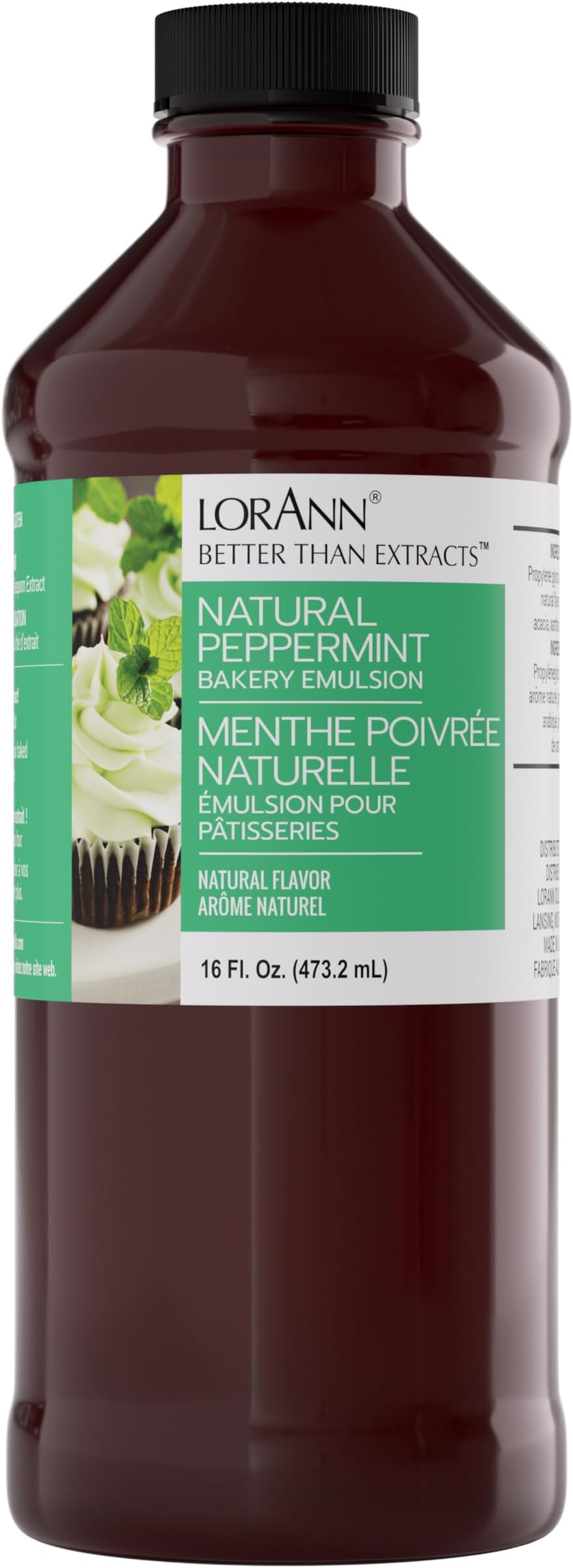 LorAnn Oils Peppermint Bakery Emulsion: True Essence, Ideal for Boosting Fruit Tones in Cakes, Cookies & Desserts, Gluten-Free, Keto-Friendly, Extract Substitute Essential for Your Kitchen, 16 Oz