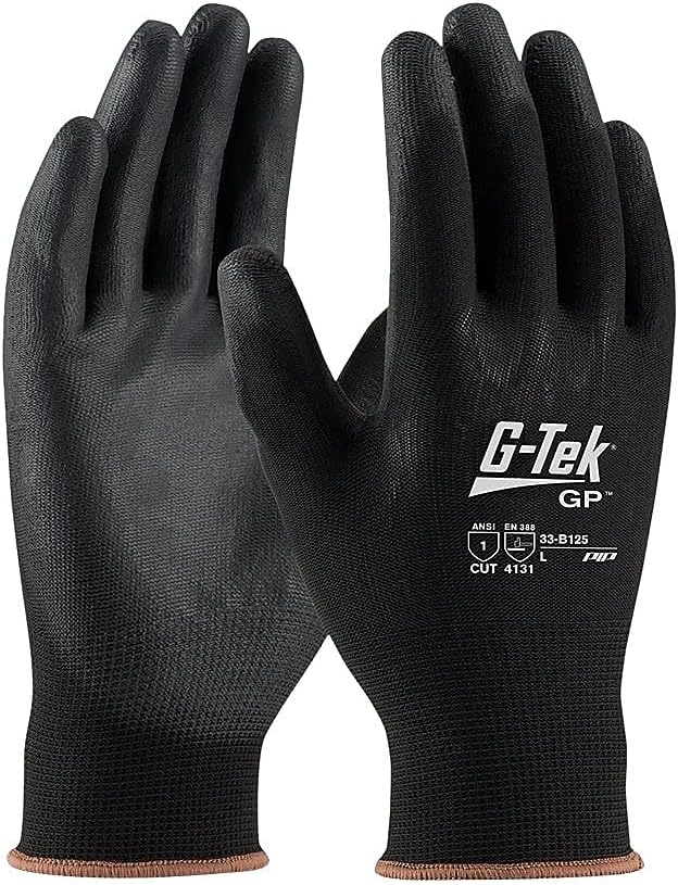 G-Tek 33-B125/M ONX Seamless Knit Nylon Gloves with Polyurethane Coated Palm and Fingers, Black, Medium, 1-Dozen