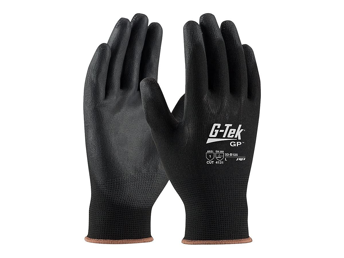 G-Tek 33-B125/M ONX Seamless Knit Nylon Gloves with Polyurethane Coated Palm and Fingers, Black, Medium, 1-Dozen