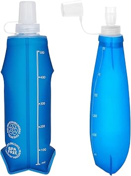 2 Pcs Collapsible Water Bottle, 500 ml Soft Flasks for Long-distance Running Hydration and Cycling Water Storage, Lightweight Design in Blue for Outdoor Enthusiasts and Fitness Professionals