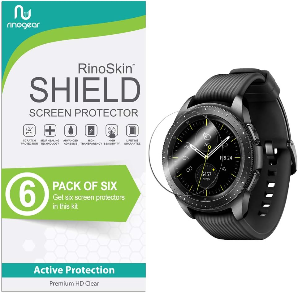 RinoGear (6-Pack Screen Protector for Samsung Galaxy Watch 42mm Gear S2 Gear Sport Screen Protector Case Friendly Accessories Flexible Full Coverage Clear TPU Film