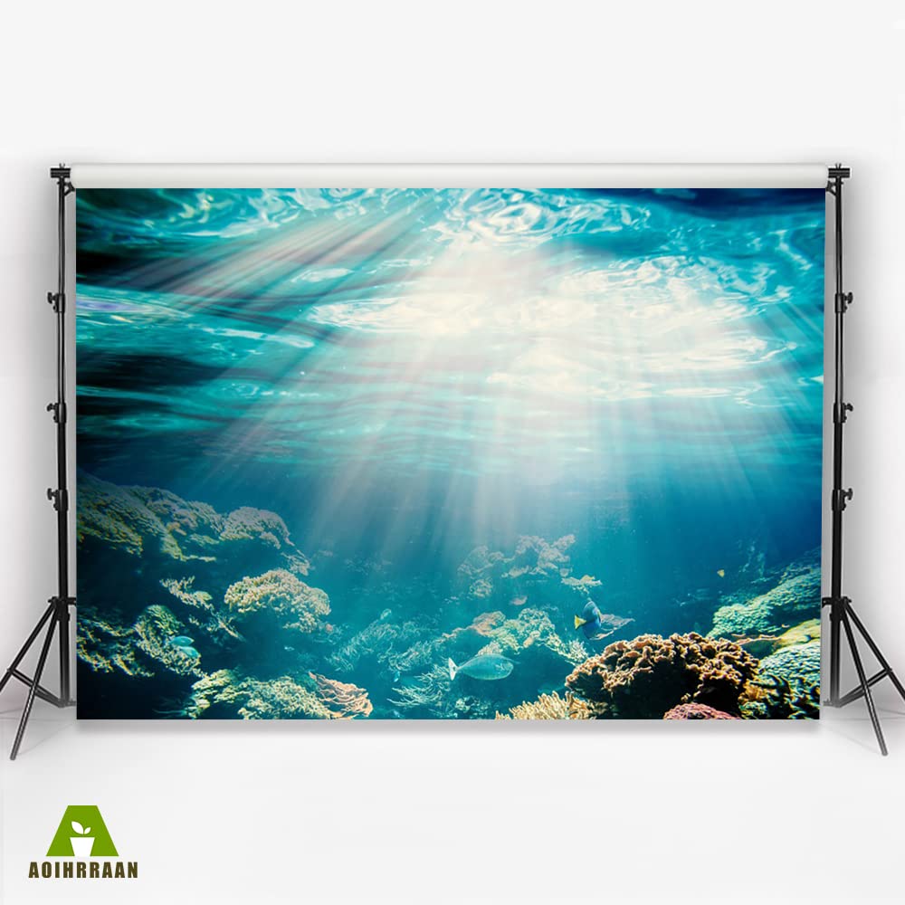 Aoihrraan 2,2x1,5m Underwater World Backdrop Seabed Scene Coral Reef Fishes Sunshine Undersea Seaview Photography Background Aquarium Decoration Fish Tank Marine Themed Party Photo Studio Prop Vinyl - Image 3