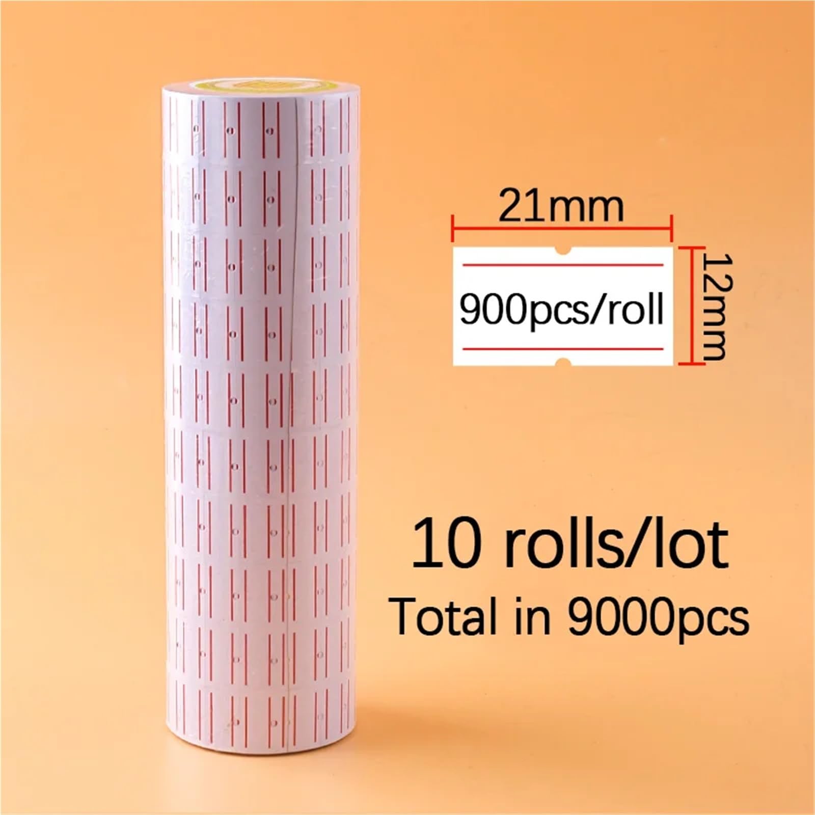 Cena Etykiety na broń, samoprzylepne, cena rolki, etykiety papierowe, jednorzędowe, pistolet, odpowiednie do sklepu spożywczego, supermarketu, 21 x 12 mm, 10 rolek (9000 szt.)