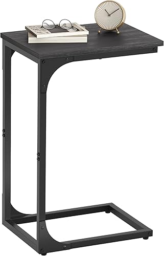 VASAGLE Mesa auxiliar en forma de C, mesa auxiliar pequeña para sofá, mesa de sofá con marco de metal para sala de estar, dormitorio, mesita de