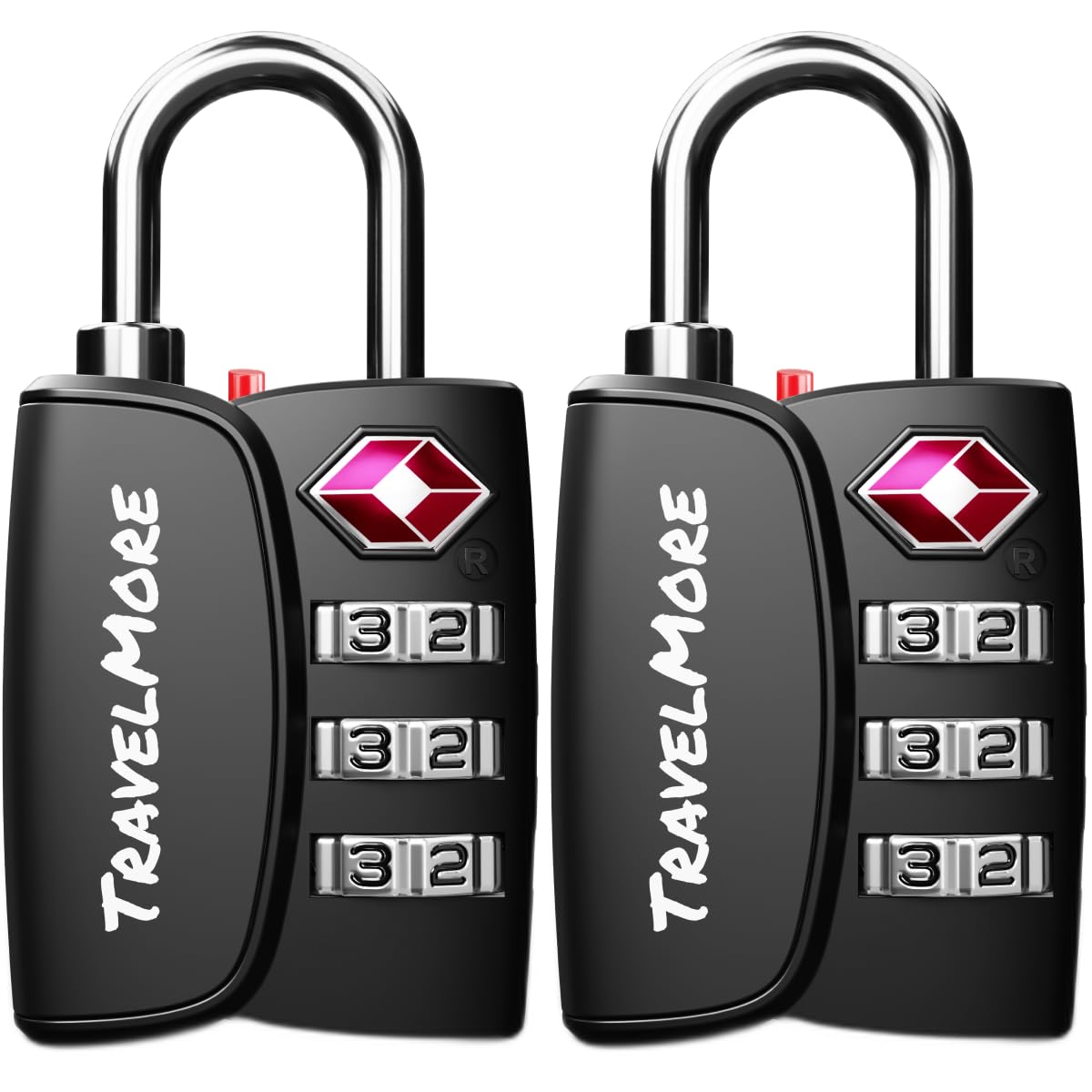 Travelmore Black 2-Pack Tsa Approved 3-Digit Luggage Locks With Open Alert Indicator For Travel Suitcases & Baggage | Luggage Locks | Tsa Locks |