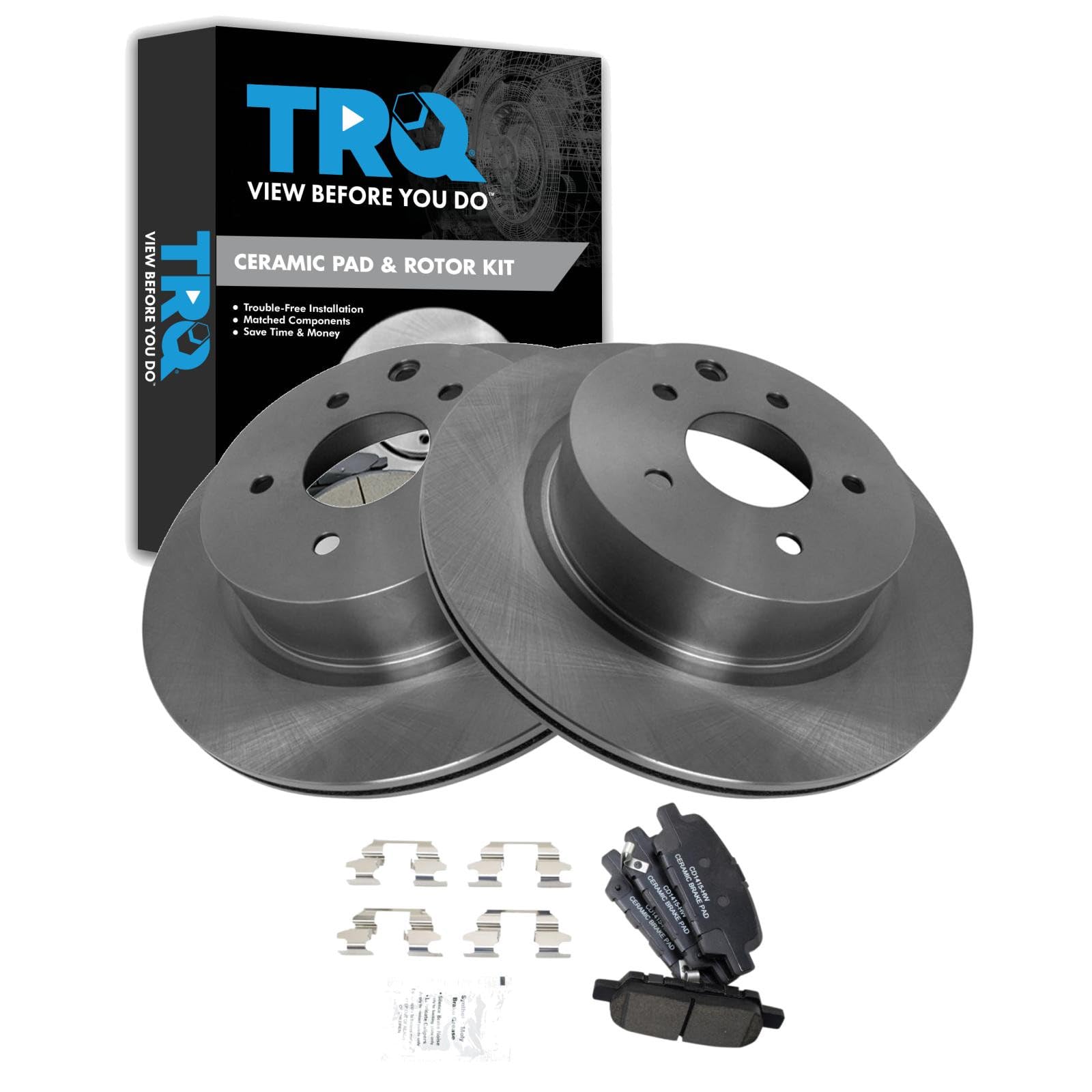 TRQ Rear Brake Pad and Rotor Set Ceramic Compatible with 2009-2014 2009-2017 Nissan Maxima