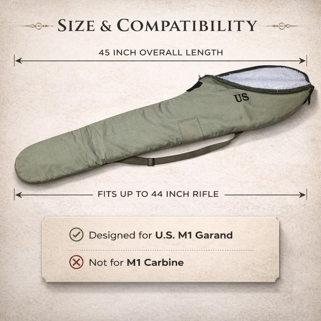 U.S. WWII Fleece Lined M1 GARAND Case with Carry Strap - Marked U.S.OD GREEN Color