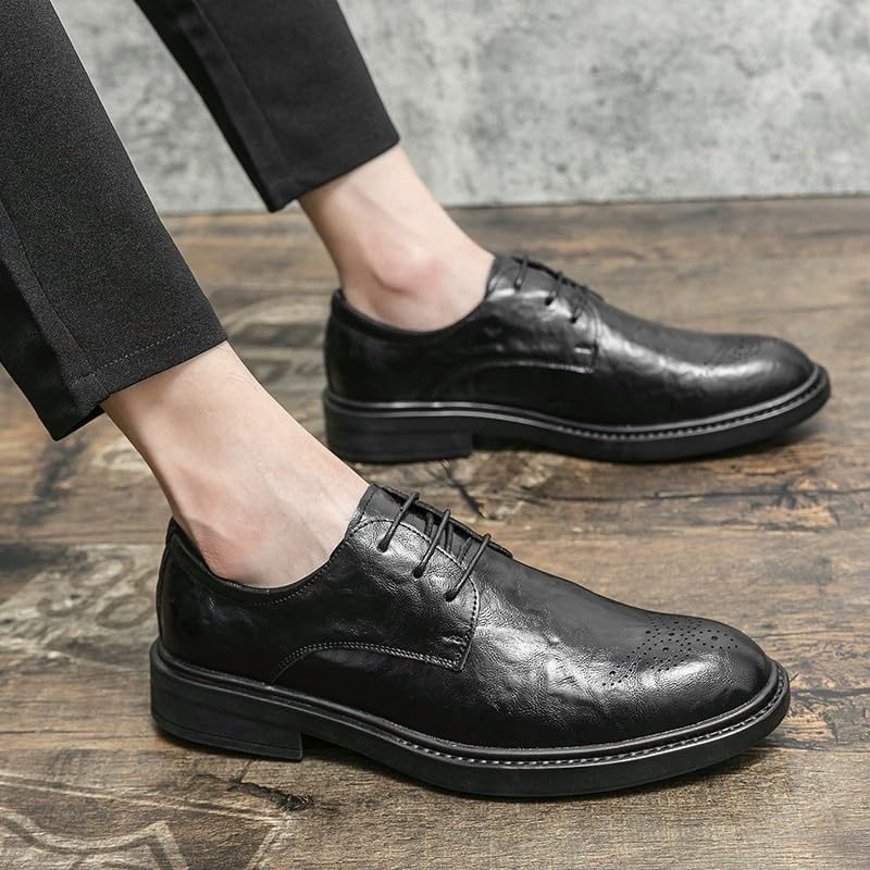 Mens Lace-Up British Brogue Thick Sole Business Casual Leather Dress Shoes Comfortable Wedding Oxford Footwear2
