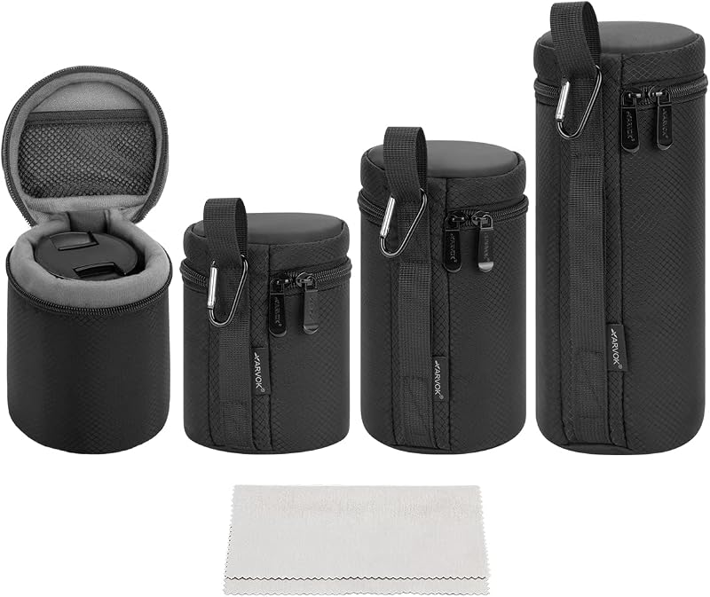 Camera Lens Case, Water Resistant Protective Pouch for DSLR Camera, 4 Size Thick Bag for Nikon, Tamron, Sigma, Pentax, Sony, Fuji, Panasonic (4 Pack)