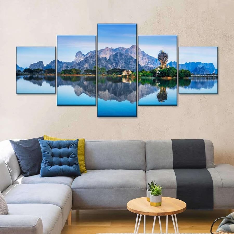 Tableau de décoration murale 5 morceaux salon paysage nature moderne - 2