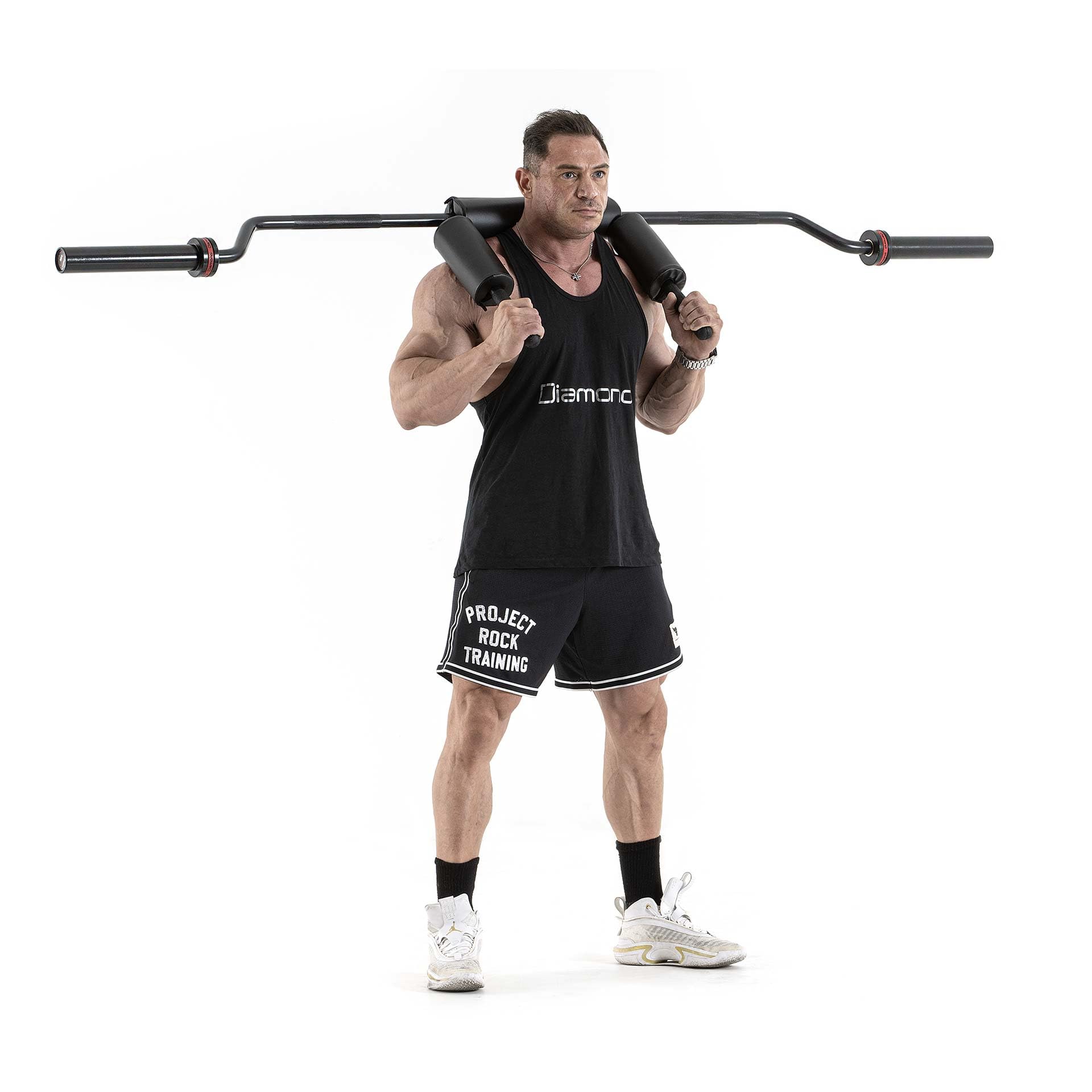 DIAMOND Bilanciere Safety Squat Comfort Superiore [220 cm, Max 250 kg] Ideale per Allenamento Low Body Ø Foro 50 mm