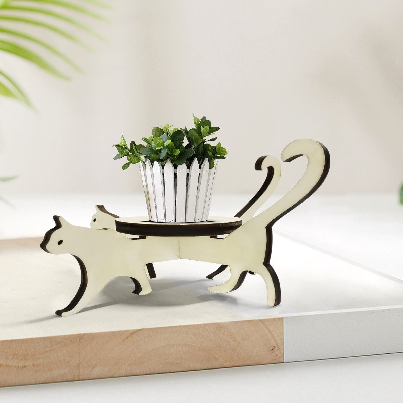 Amazon.co.jp: 猫フラワースタンド木製猫型植物フラワースタンド、漫画