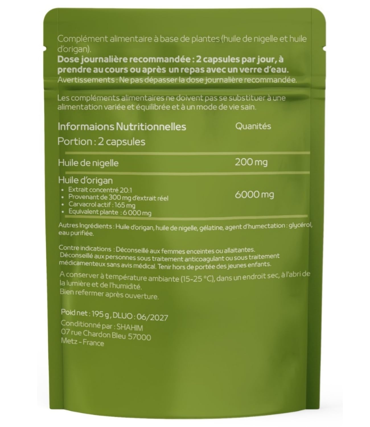 Huile d'origan et nigelle, Huile d'origan,Huile de nigelle,300 capsules,Disponibilité en phramacie,haute concentration,Renforcement immunitaire,Soutien digestif, Marque française