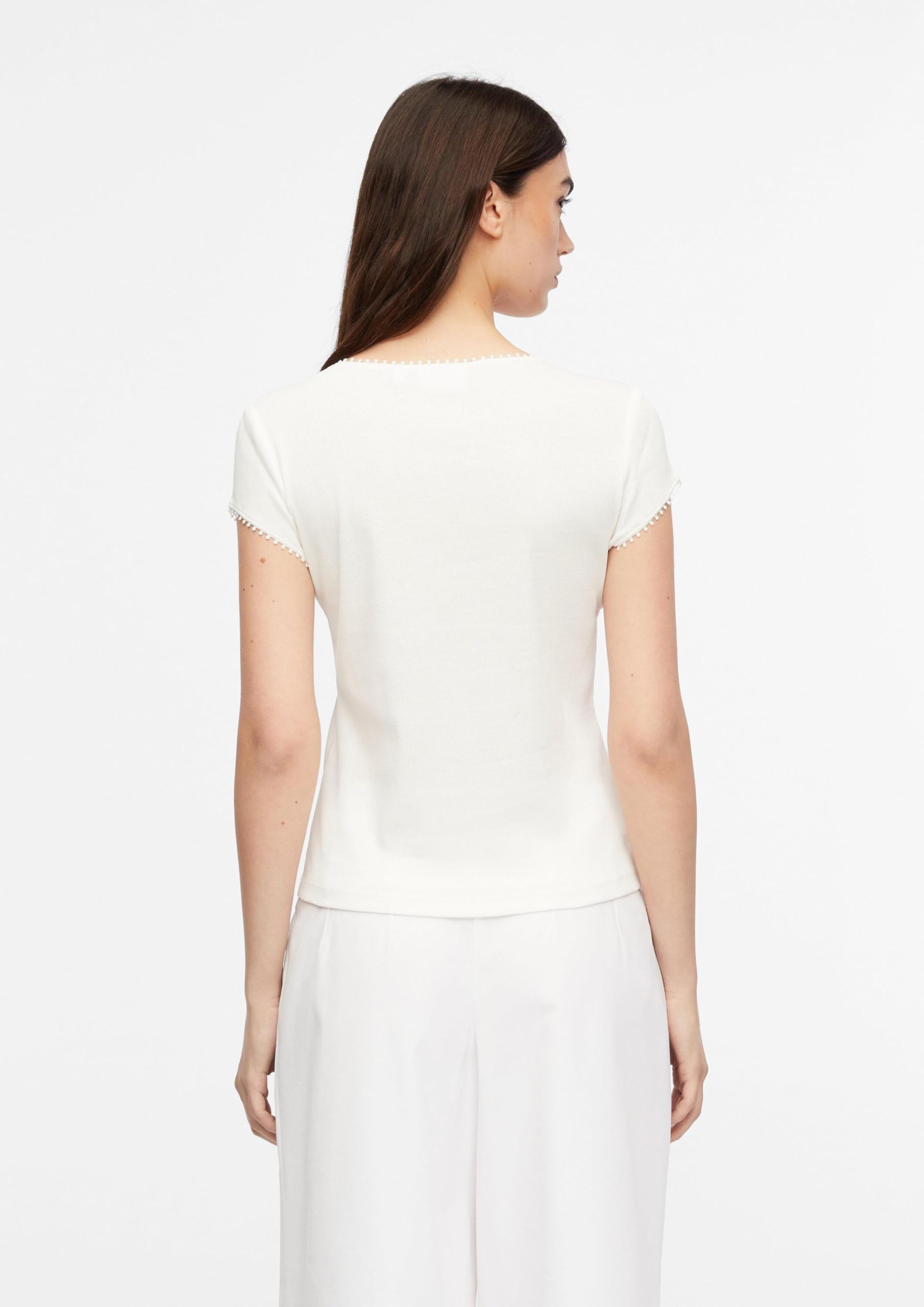 Comma Geripptes Rundhalsshirt mit Zierborte