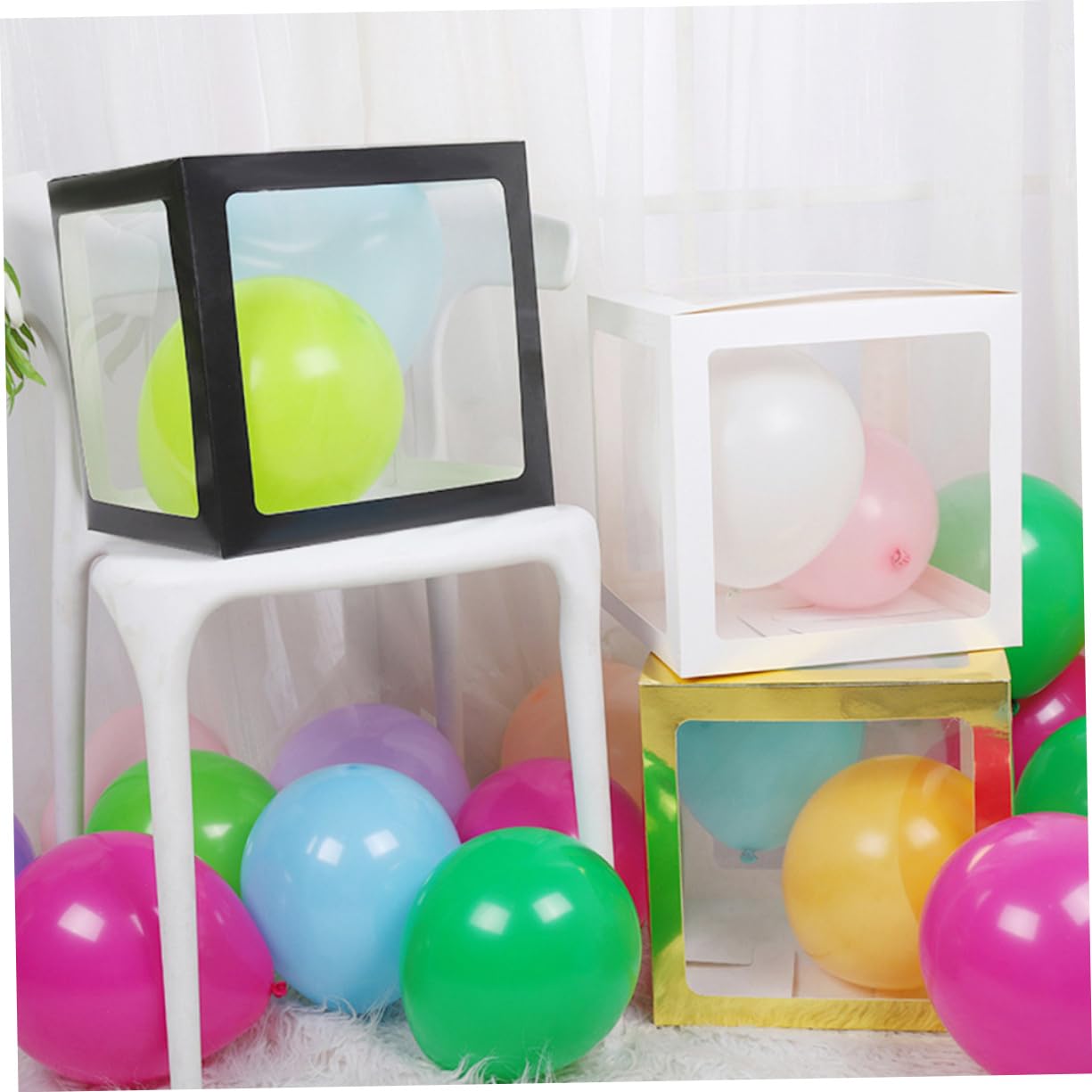 Dekorative Ballonboxen 4 Stück aus Pvc und Hartplatte für Feste
