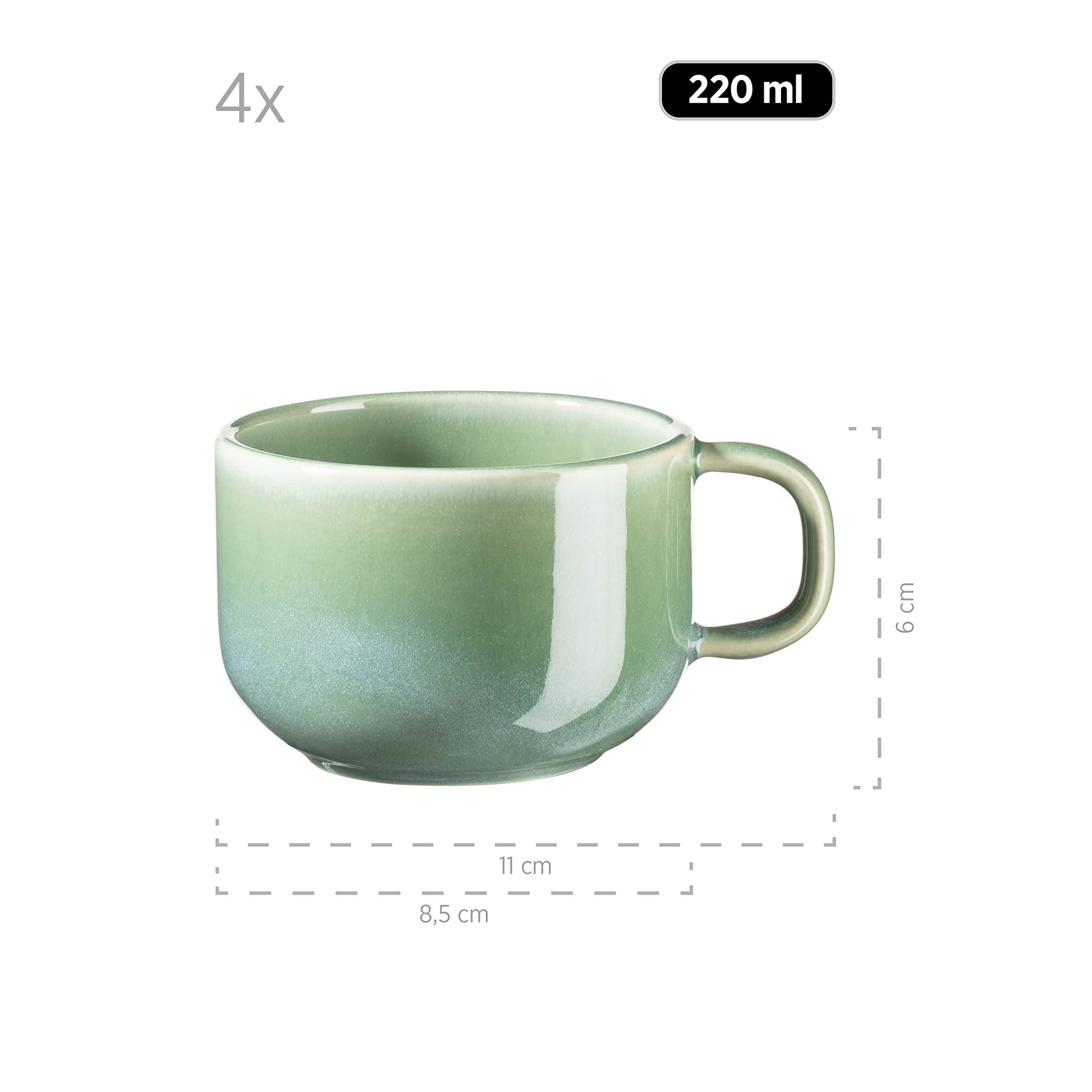 MÄSER Serie Elina Uno, Modernes Kaffeegeschirr Set mit unregelmäßiger Effektglasur für 4 Personen, mit Dessertteller, Kaffeetassen und Untertassen, 12-teiliges Kaffeeservice, Steinzeug, Beach