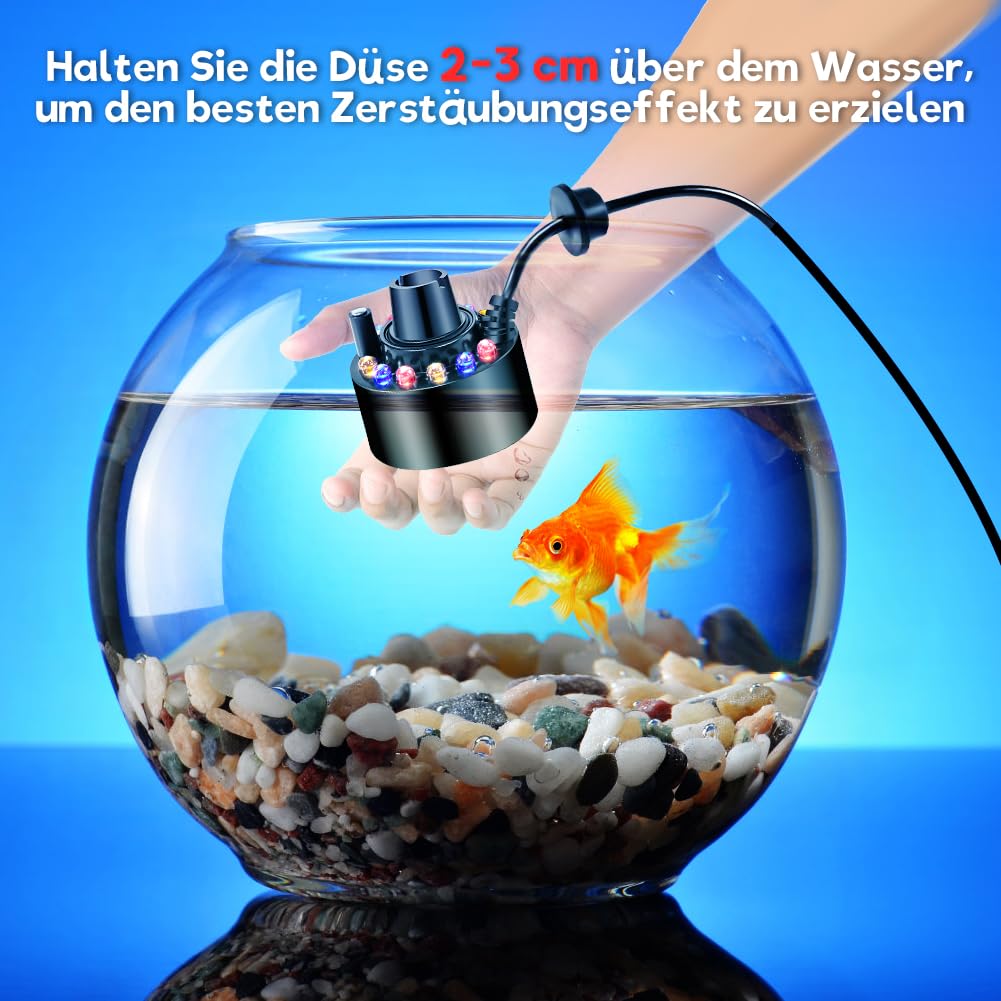 Joycabin Ultradźwiękowy nebulizator, mini maszyna do wytwarzania mgły, 12 diod LED, do wytwarzania mgły, mgły wodnej, nawilżacz powietrza na Halloween, fontanna, fontanna wodna, krajobraz doniczkowy,