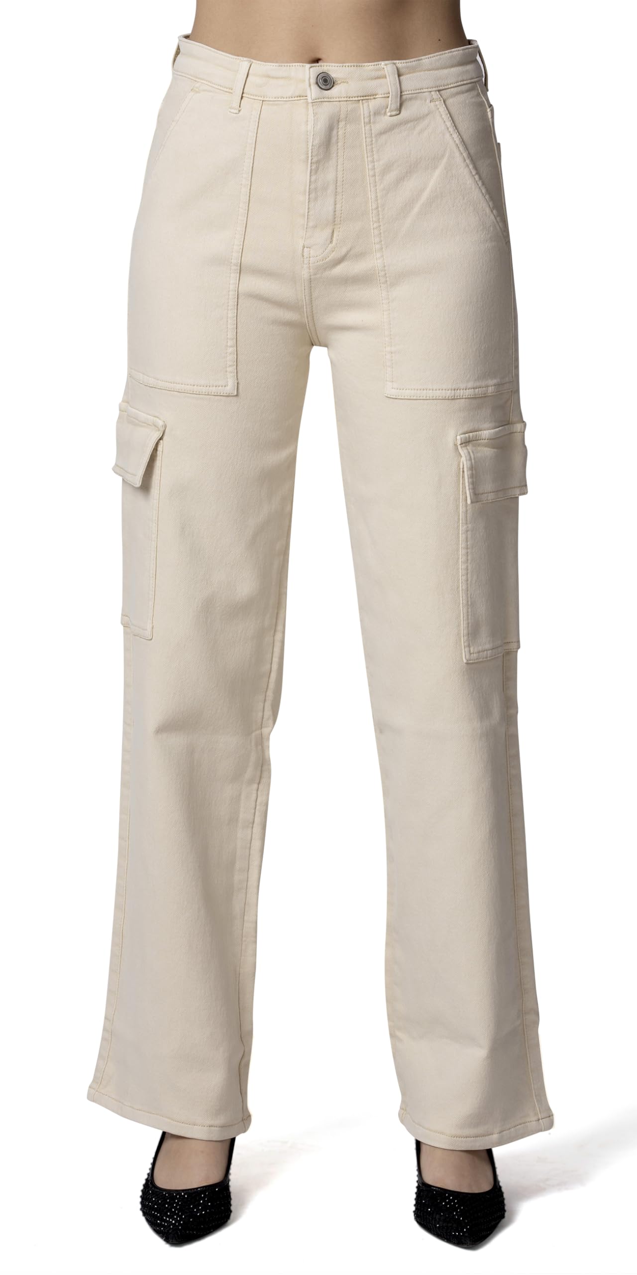 OMG CREATION Women's Latest Chic & Comfy Solid High Waist Cargo Fit Power Lycra Jeans with 6 Pockets I Sleek & Stylish Bottom Wear for Every Occasion (Size 28 to 34)