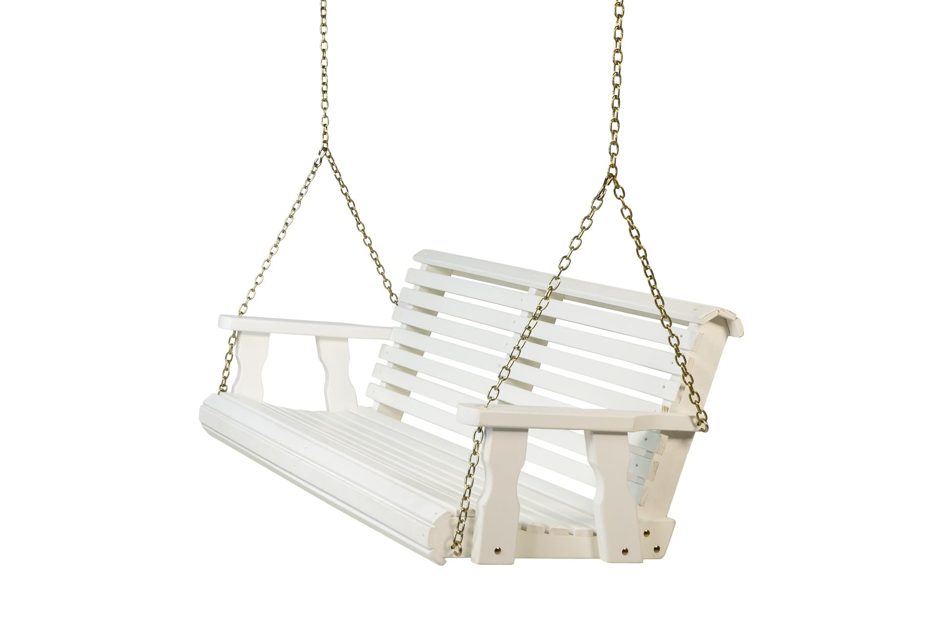 Amish Casual Heavy Duty 700 Lb Capacity Porch Swing (5 Foot, Semi-Solid White Stain) – Wooden Outdoor Roll Back Swing with Hanging Chains – Amish Made in the USA