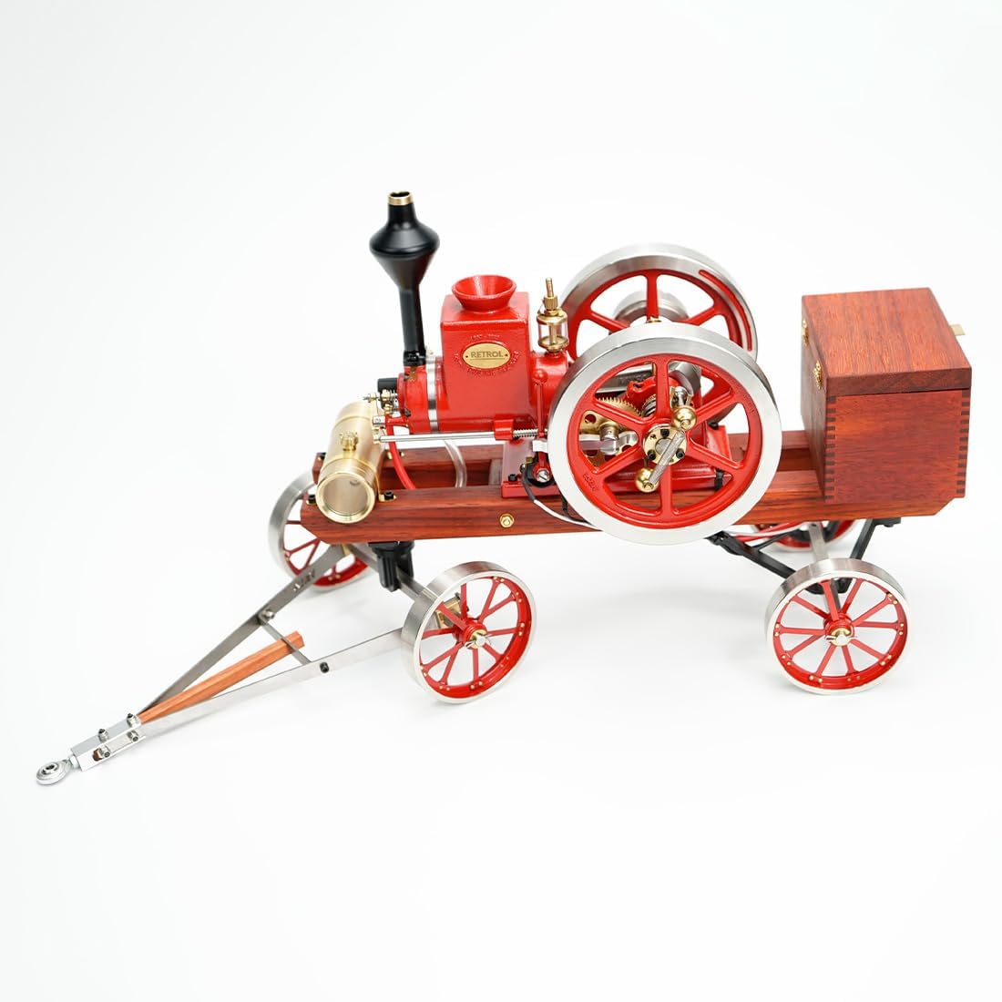 Retrol Engine HM-01 Engine Model Kit, Hit and Miss Engine Kit with High-Low Speed Gear Lever/Flatbed Transport Cart/Accessory Triad/CDI Igniter/Spark Plug, Gift -Assembled