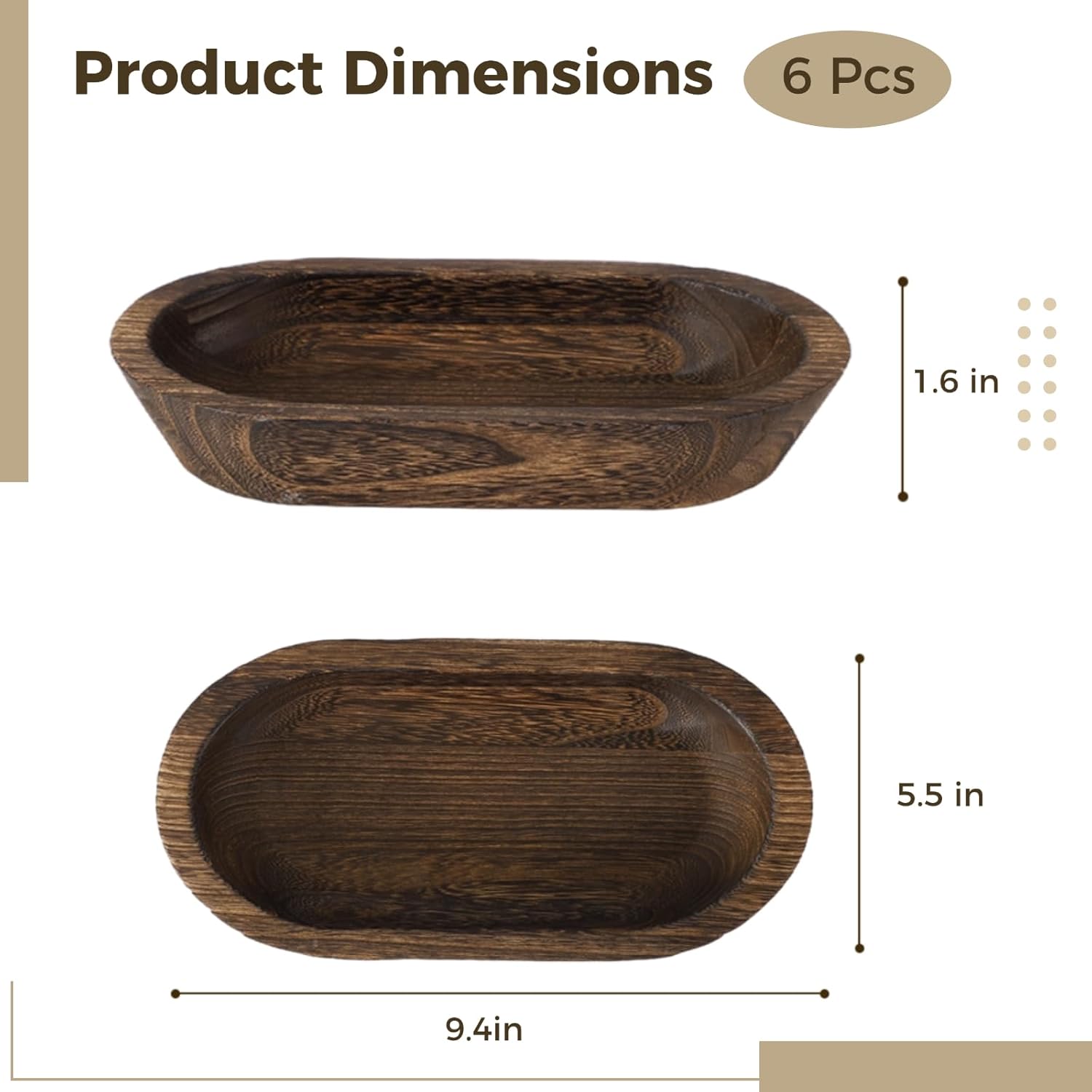 6 Pack Wooden Dough Bowls for Candle Making - Oval Decor Rustic Bowls for Fruit, DIY Candle, Crafts Making, Farmhouse Wood Trays for Home Decor, 9.4 x 5.5 x 1.6 Inch