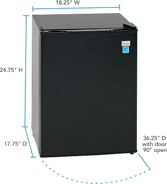 Avanti Mini Fridge Compact Refrigerator for Home Office or Dorm, Features Single Reversible Door Removable Shelves Automatic Defrost and Adjustable Temperature Control, 2.4-Cu.Ft, Black