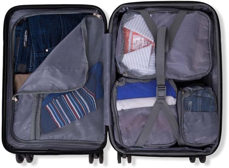 NONSTOP NEW YORK Luggage Expandable Spinner Wheels hard side shell Travel Suitcase Lightweight, TSA Lock, Double USB Port (Silver, 3-Piece Set (20/24/28))