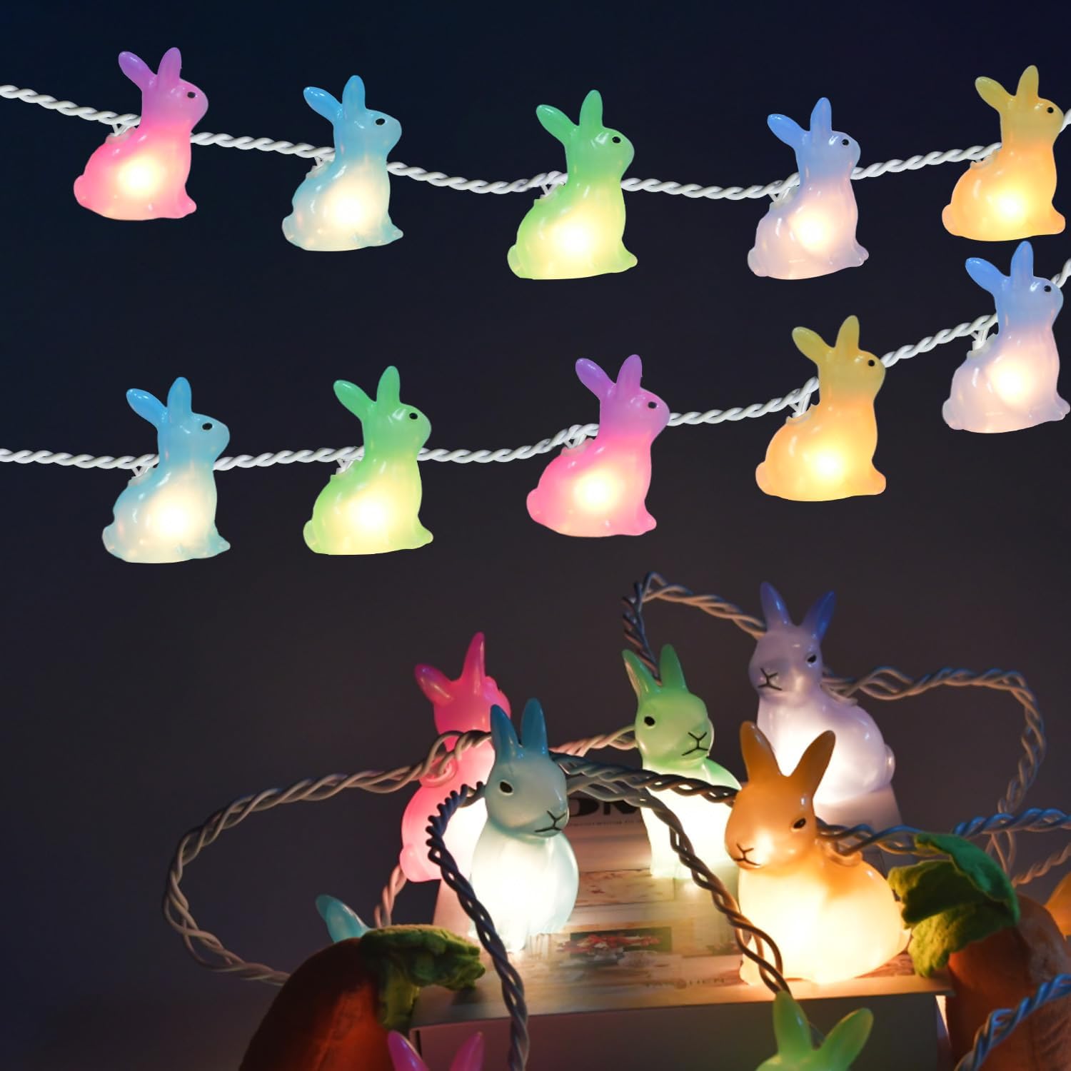 SOTOPOO Easter Decorations Bunny Lights Plug in Easter