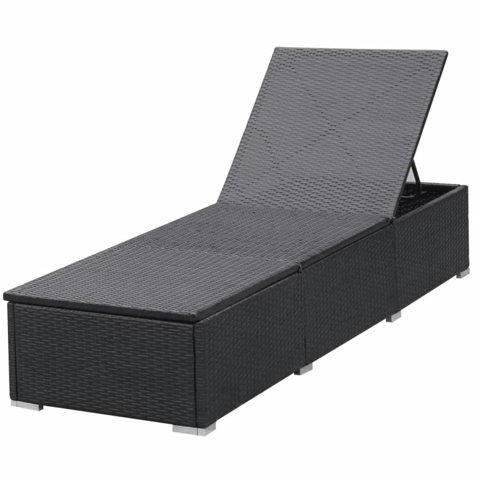 Homgoday Chaises Longues avec Coussins Lot de 2 Résine Tressée Noir, Bain de Soleil de Jardin, Lit de Camping Transat de Relax pour Plage, Extérieur, Balcon, Terrasse