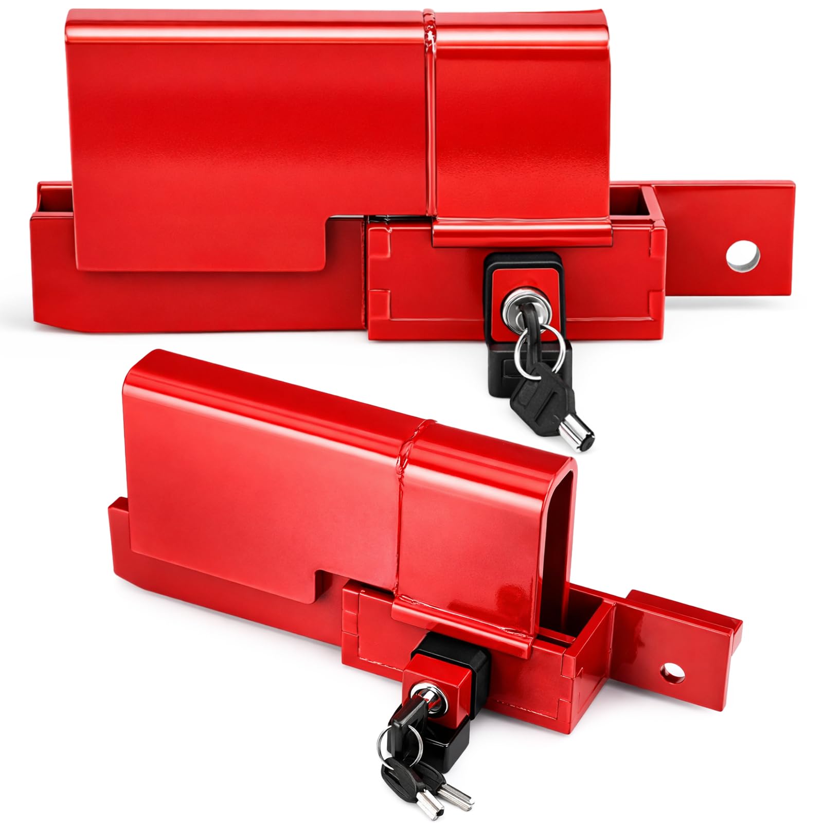 Landhoow Heavy Duty Roll Up Door Lock, Red Hardened Steel U-Shaped Trailer Door Lock, Fits 1-1/2" Handles, Includes 2 Keys Weather Cap, Pick Drill Proof for Trailers Storage Containers Trucks
