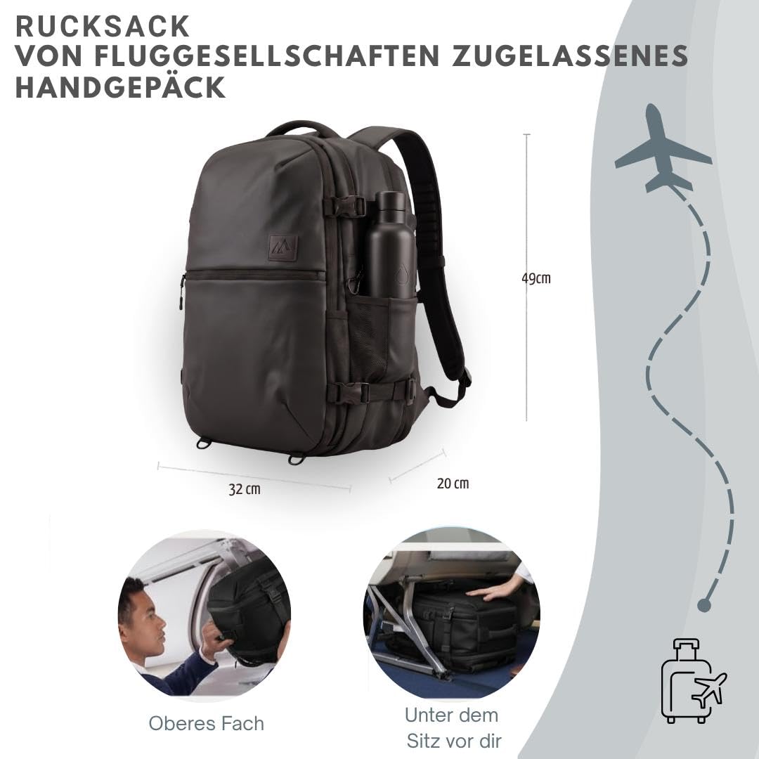 Vakuum Rucksack Handgepäck 49x32x20 Mit Pumpe – Reiserucksack Vakuum Kabinenrucksack Für Flugzeug, Vacuum Rucksack Mit Kofferöffnung, USB-Port & TSA Schloss (Schwarz)