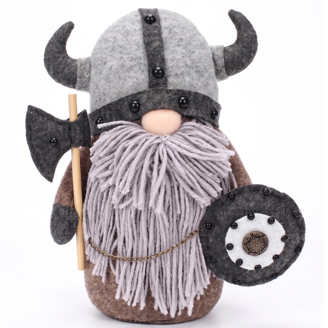 Latemeia Viking Gnome Plush, 26cm Viking Berserker Gnome Doll, Warrior Gnomes Toys for Halloween Christmas Decor (Style 2)