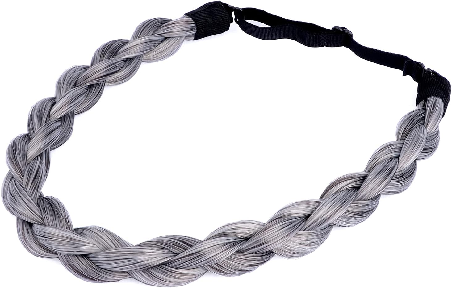 DIGUANChubby Narrow Synthetic Hair Braided Headband Classic Chunky Plaited Braids Elastic Stretch Hairpiece Women Girl Beauty accessory Mia, 58g (Dark Gray)