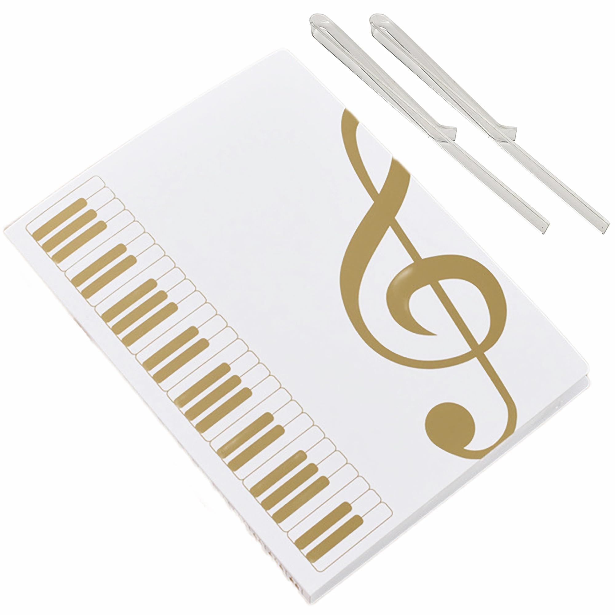 Classeur Partitions A4 Blanc - 80 Pages Transparentes Imperméables + 2 Clips - Pour Chorale, Piano, Guitare