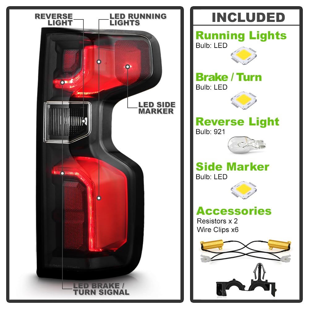Smoked LED Tail Light Assembly For 2019-2023 Chevy Silverado 1500 – Factory LED Models Only