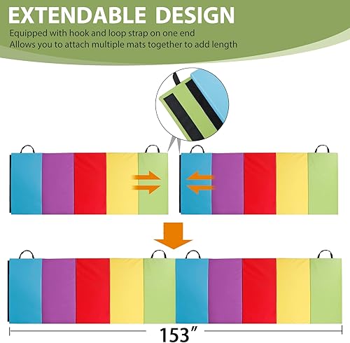 Miniatura 12 de HomGarden Colchoneta para gimnasia de 6 x 2 pulgadas de grosor, alta densidad, antidesgarros, plegable, para gimnasio, aeróbicos, con asas