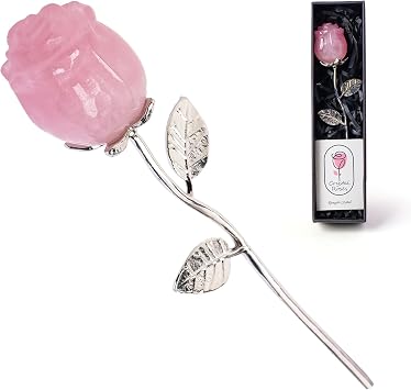 Rose Flower Gifts Natural Crystal Quartz Eternal Rose Flower Gift Set Pink Forever Roses for Women Girlfriend Wife Mom Sister Grandma Valentines Day, Rose Day, Anniversary Keepsake