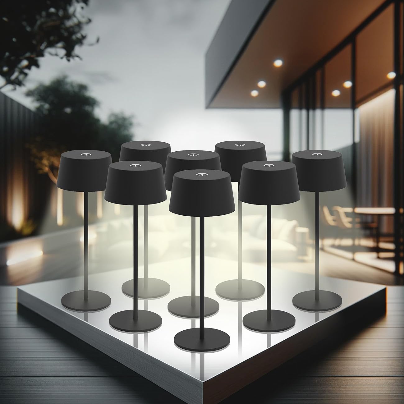 Lunartec Tischleuchte USB: 8er-Set LED-Akku-Tischleuchten, 150 lm, warmweiß, dimmbar, IP44 (Touch Tischlampe, Tischlampe kabellos dimmbar, Akkus)