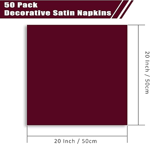 Miniatura 5 de VACVELT Paquete de 50 servilletas de satén color burdeos de 20 x 20 pulgadas, servilletas de boda a granel, elegantes servilletas decorativas de