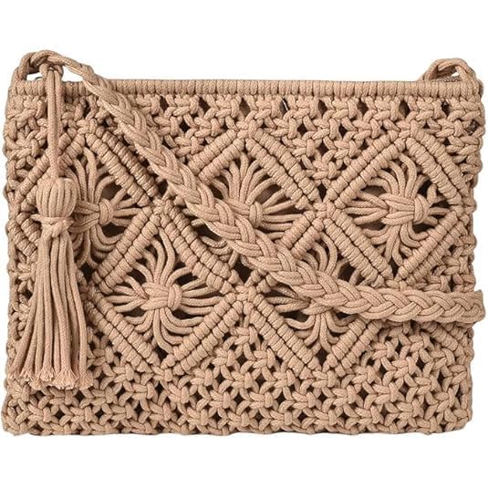 Handmade Macrame Crossbody Sling Bag Tote Bags Beautiful & Fancy Ladies Purse For Girls Women's Mobile Pouch Friends Gifts Birthday Marriage Party and Events,1- Piece (BEIGE) Size 25x20 CM-image-22