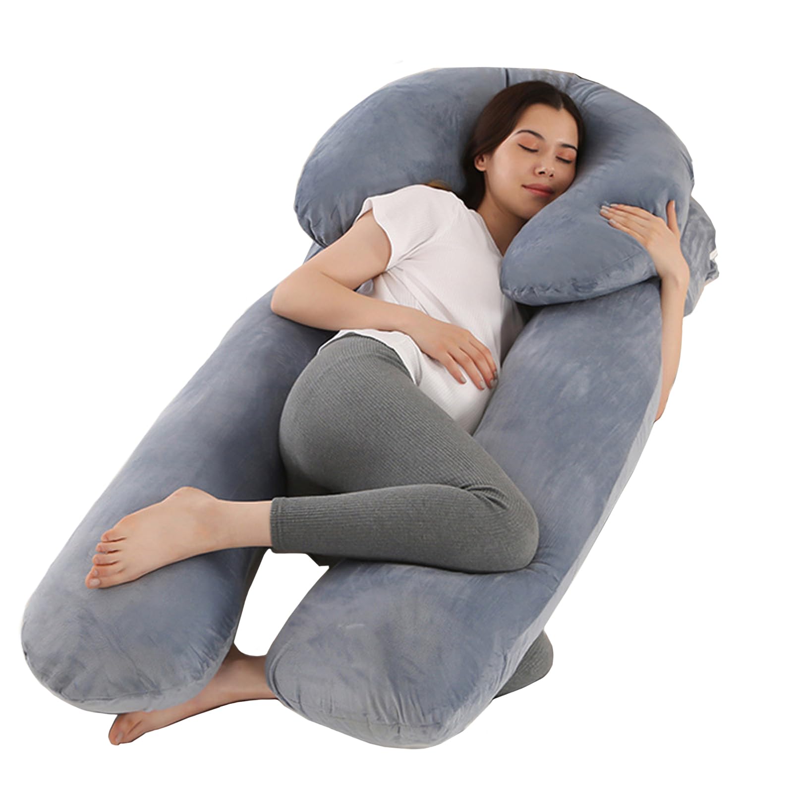 CALIYO Schwangerschaftskissen 2-teilig in U-Form, Seitenschläferkissen mit Bezug, Stillkissen groß, Pregnancy Pillow und Komfortkissen für Erwachsene (Grau, Kristallvelour)