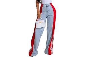 Angsuttc Women's Patchwork Stripe Denim Jeans
