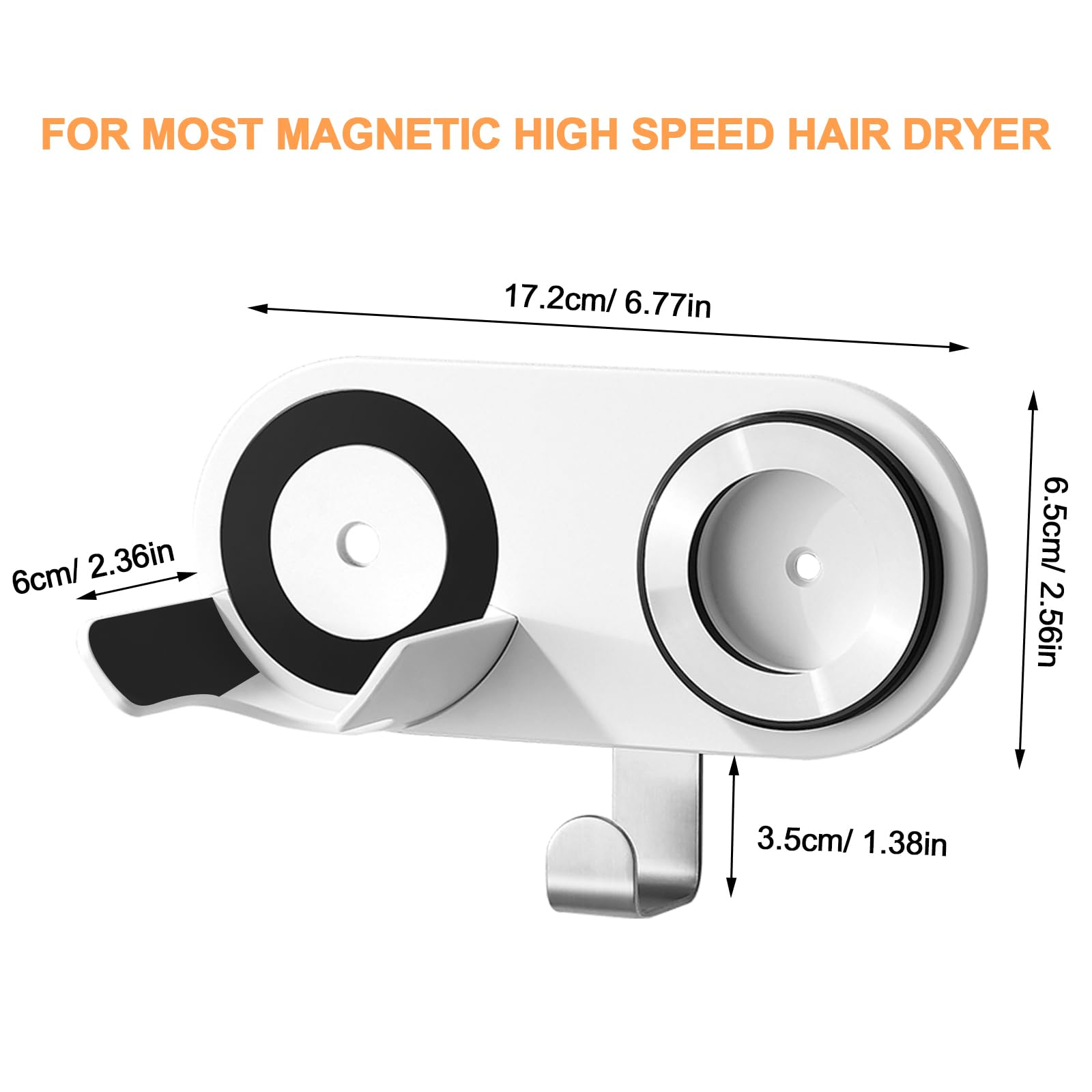 Supporto da parete per asciugacapelli compatibile con Dyson & Laifen, supporto adesivo per tutti gli asciugacapelli magnetico ad alta velocità, con gancio organizer per cavo e tappetino